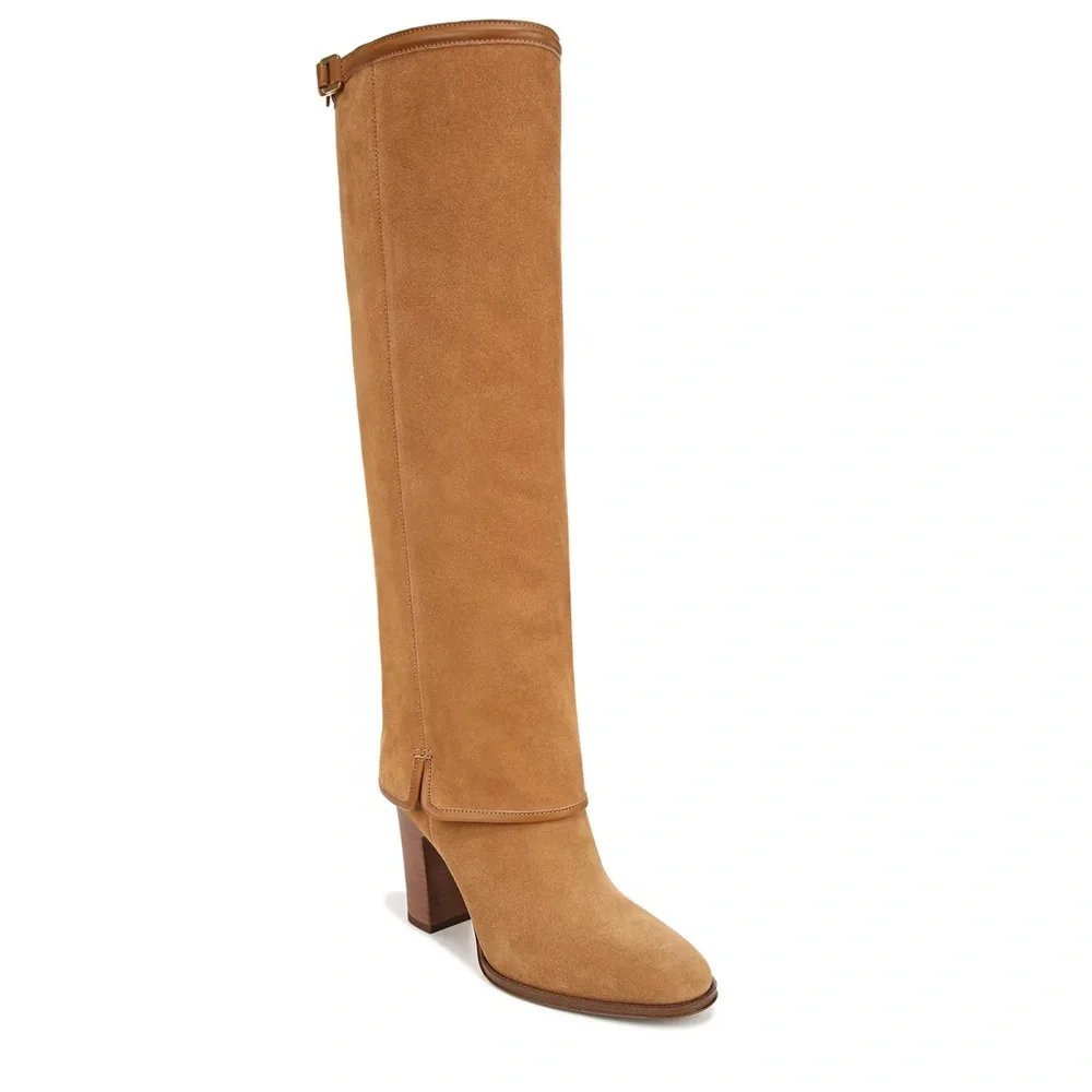Franco Sarto Camel Suede Heeled Boots - Picture 6 of 7